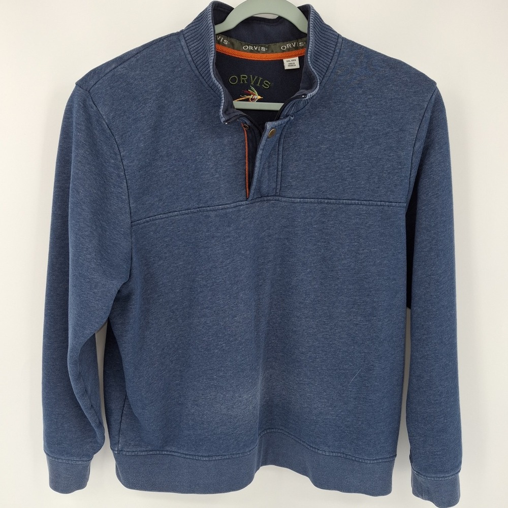 Orvis Sweater Men's Size XX Large Blue Zipper Pullover with a Snap - Picture 2 of 12